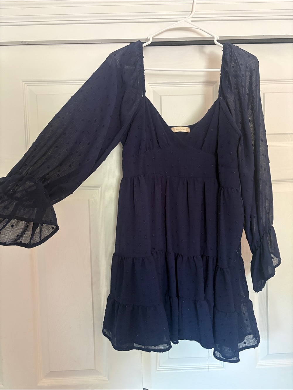 Altar'd state Navy Blue Sheer Tiered Mini Dress